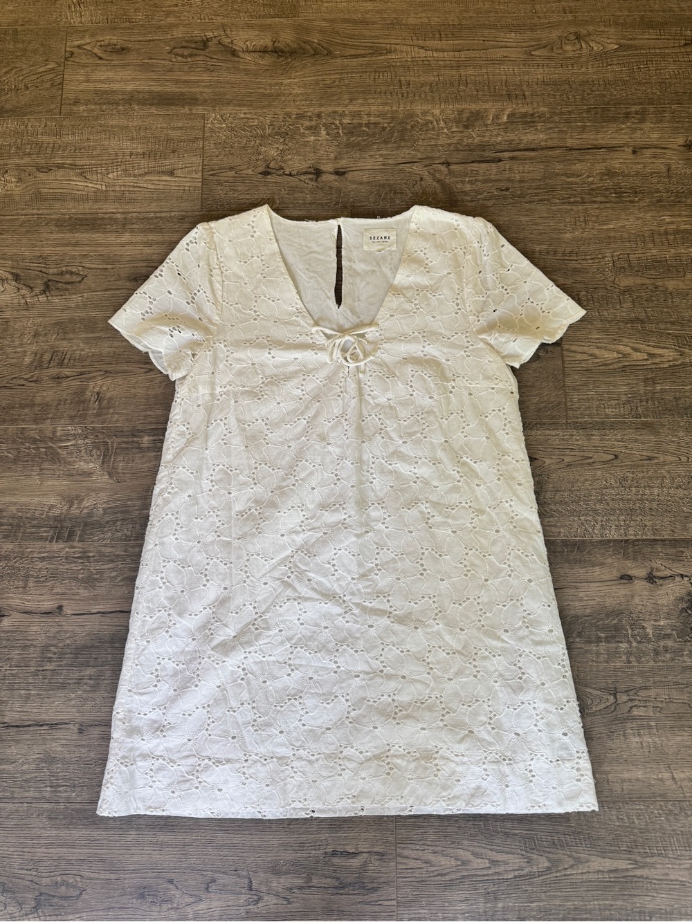 Sezane Cream Eyelet Tie-Front Mini Dress